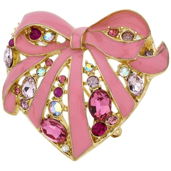 Holiday Lane Pink and Gold Heart Brooch - Picture 1 of 4